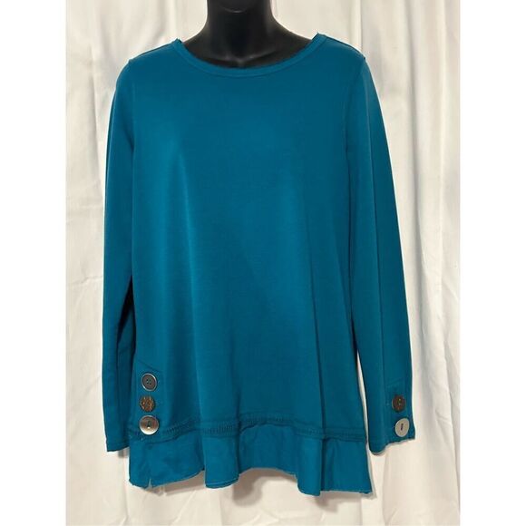 GREAT CONDITION SOFT SURROUNDINGS TURQUOISE Soft Knit Top Tunic Sz small - Picture 1 of 7